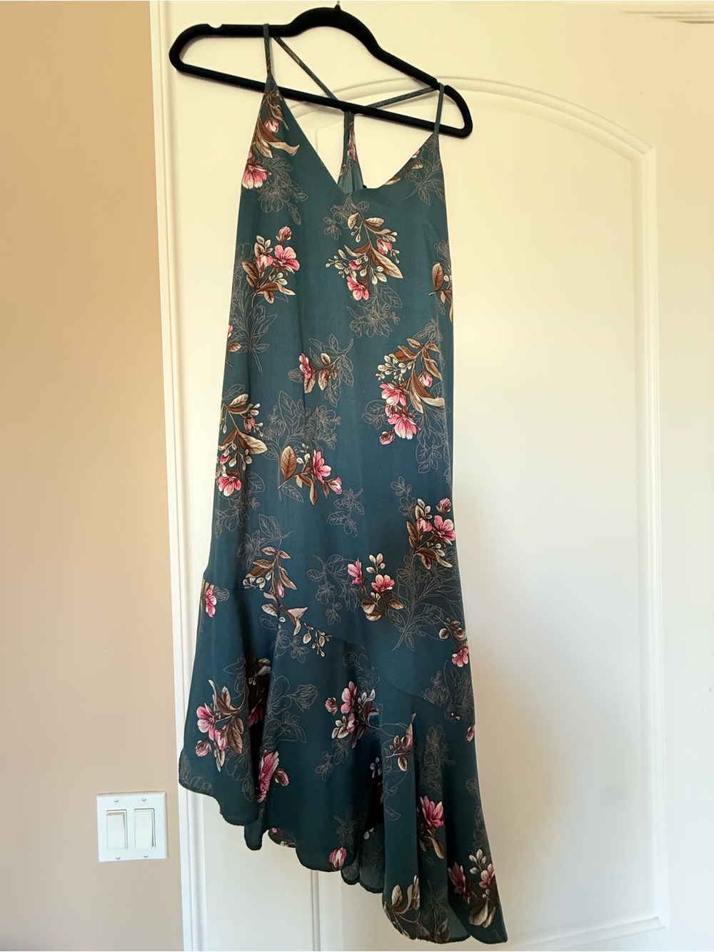 Floral Asymmetric Maxi Skirt in Teal